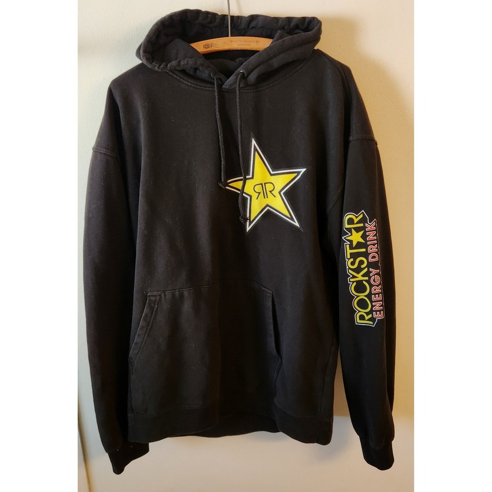 Y2K Rockstar Energy Drink Hoodie Beimar Black Graphic Star Pullover Sweatshirt